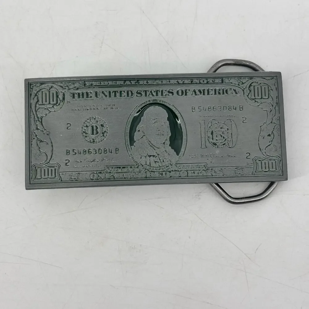 Belt Buckle 100 Dollar Bill Cash Money Bucks Benjamin Vtg 1991